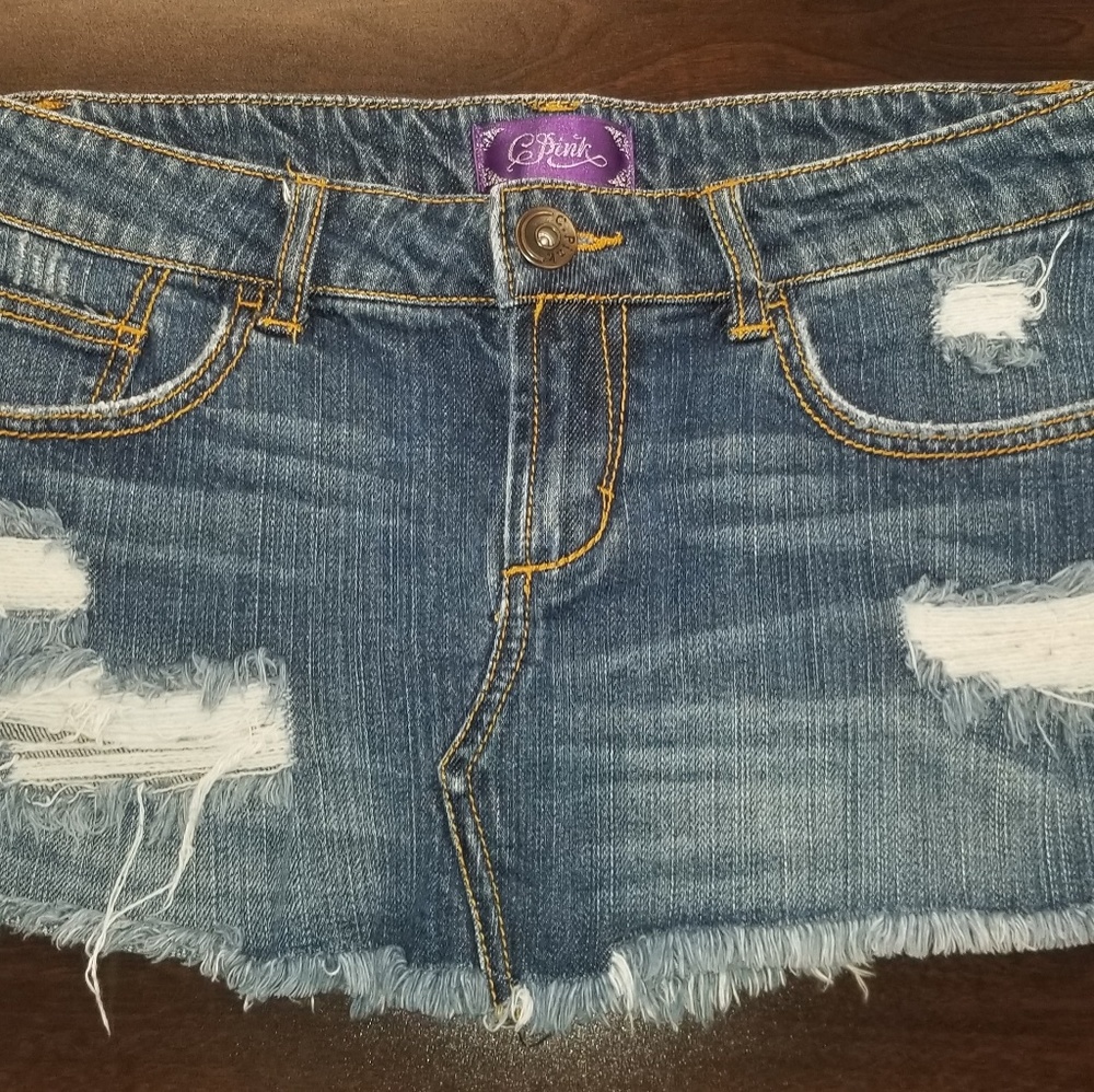 C Pink Distressed Mini Skirt, Size 7